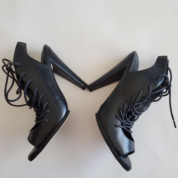 Asos Lace Up Open Toe Heels, Black, Size US 8 - Picture 3 of 5